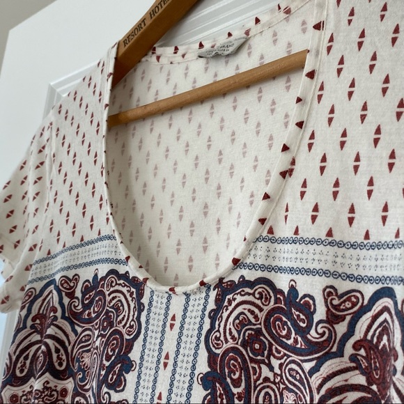 Lucky Brand Cream Paisley Border Print Scoop Neck Short Sleeve Tee Shirt - Picture 6 of 8